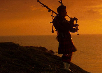 DMC Scotland bagpipes sunset